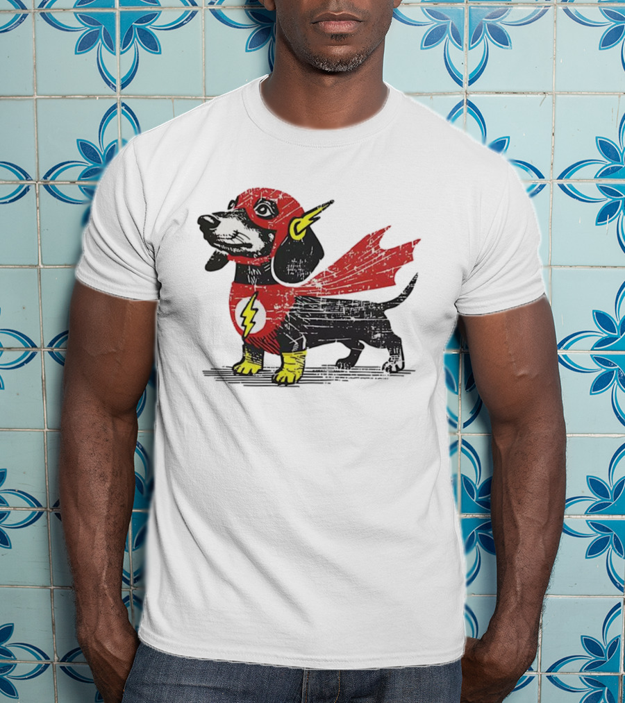 Dachshund Flash Superhero Costume Dog Cape Lightning Symbol T-Shirt