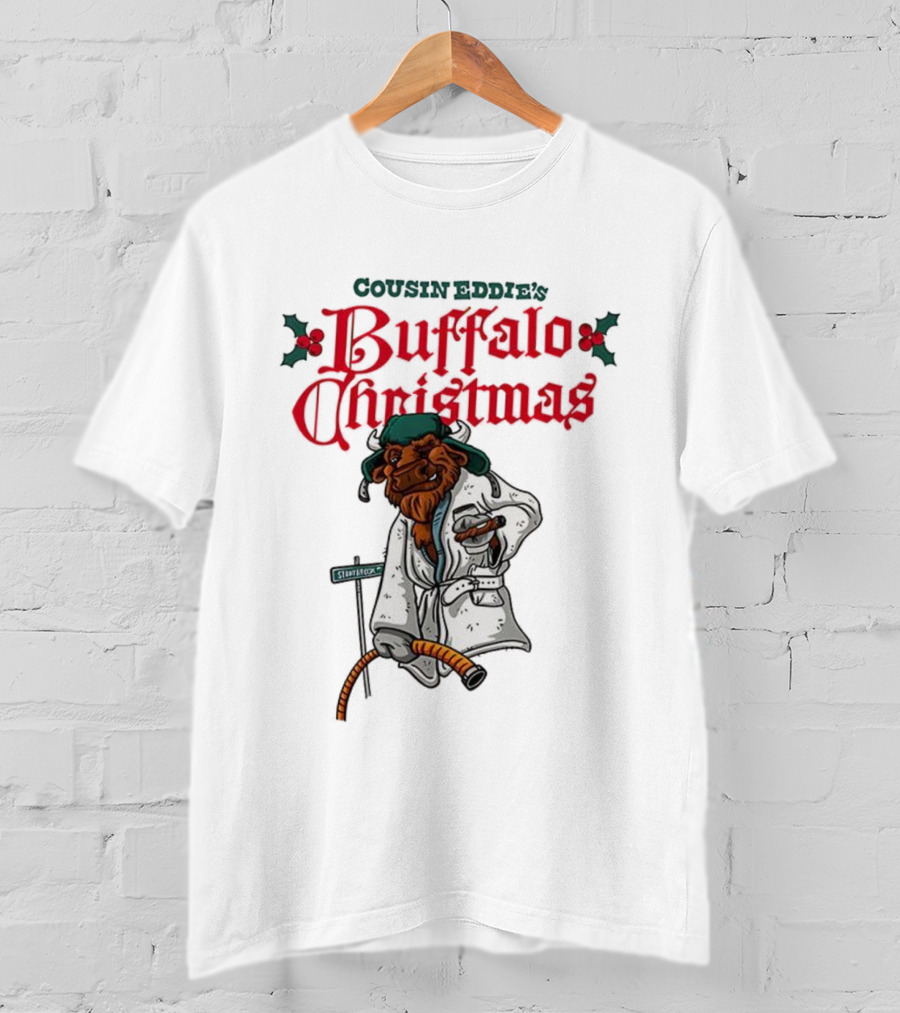 Cousin Eddie Buffalo Christmas Holiday Street Sign Robe Cigar Illustration T-Shirt