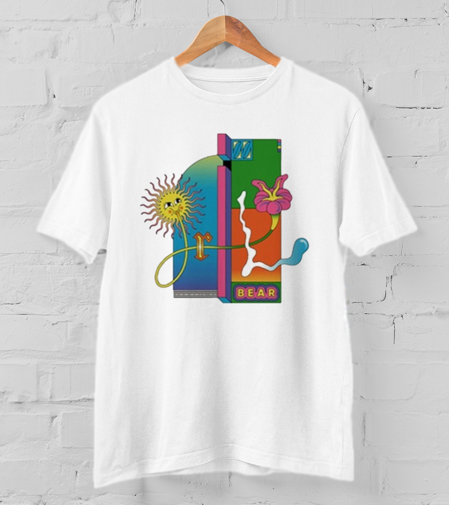 Grizzly Bear Sunshine Retro Psychedelic Sunflower And Abstract Art T-Shirt