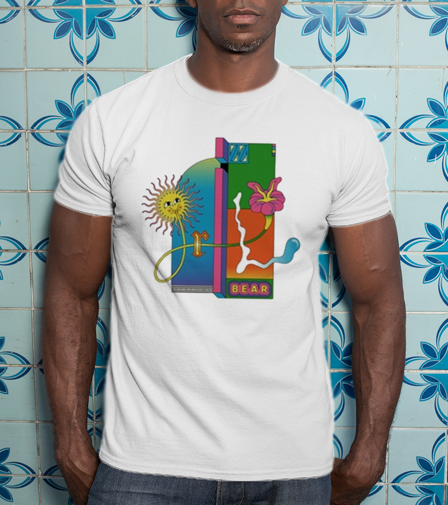 Grizzly Bear Sunshine Retro Psychedelic Sunflower And Abstract Art T-Shirt