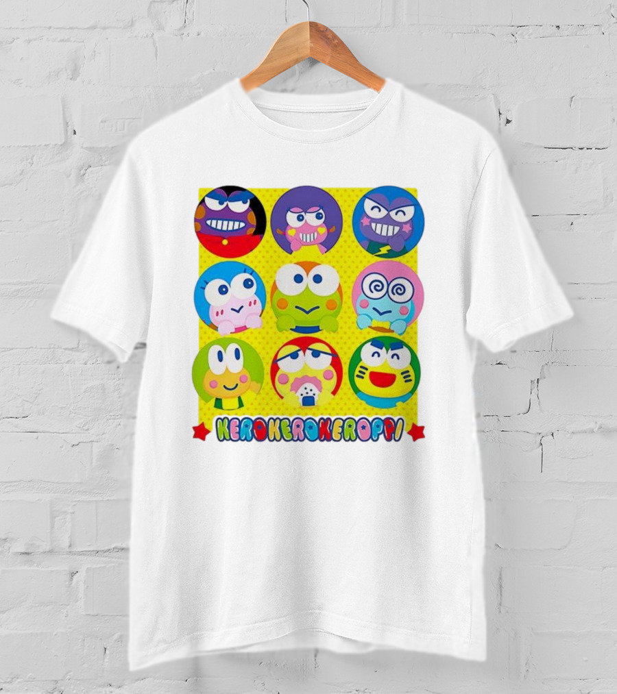 Kerokerokeroppi Colorful Faces Pattern T-Shirt