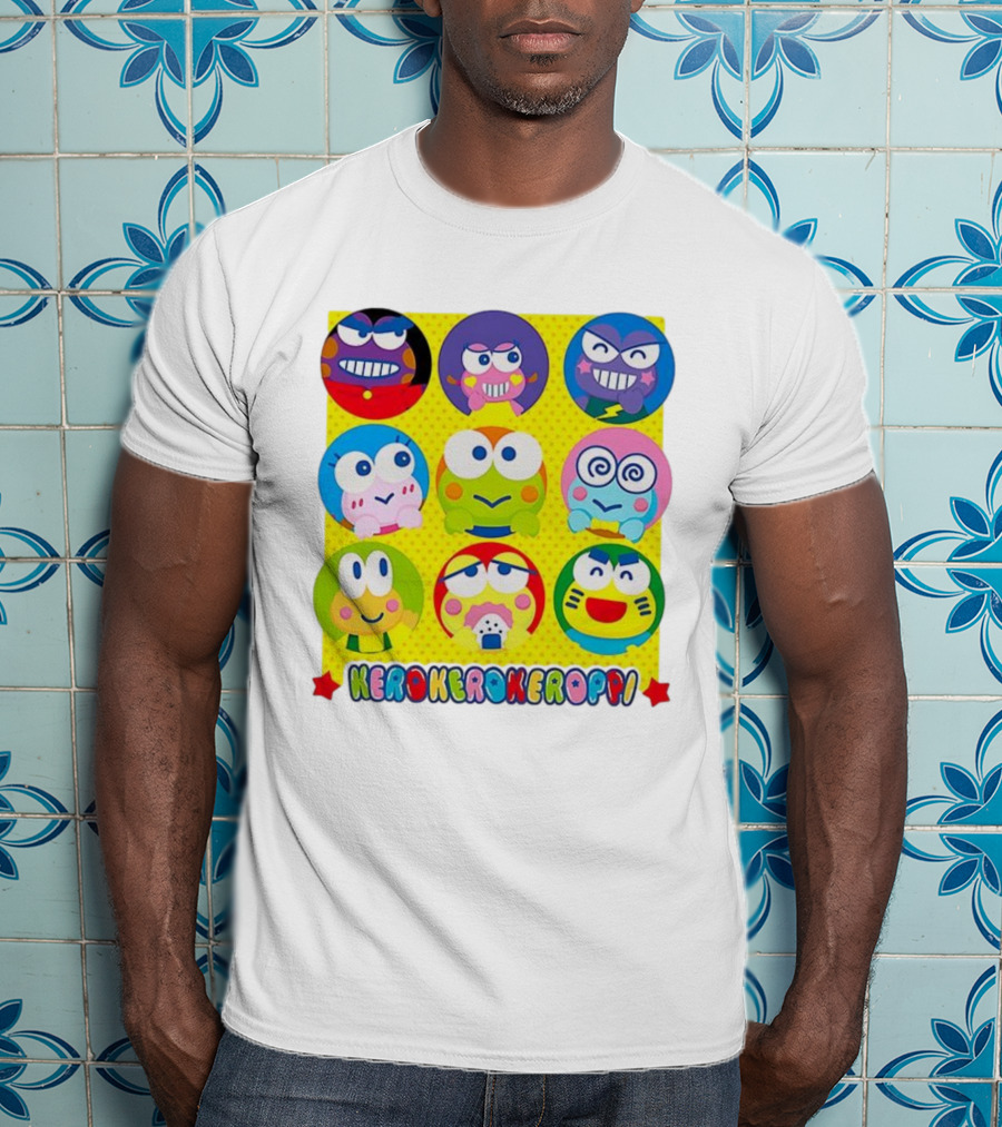 Kerokerokeroppi Colorful Faces Pattern T-Shirt