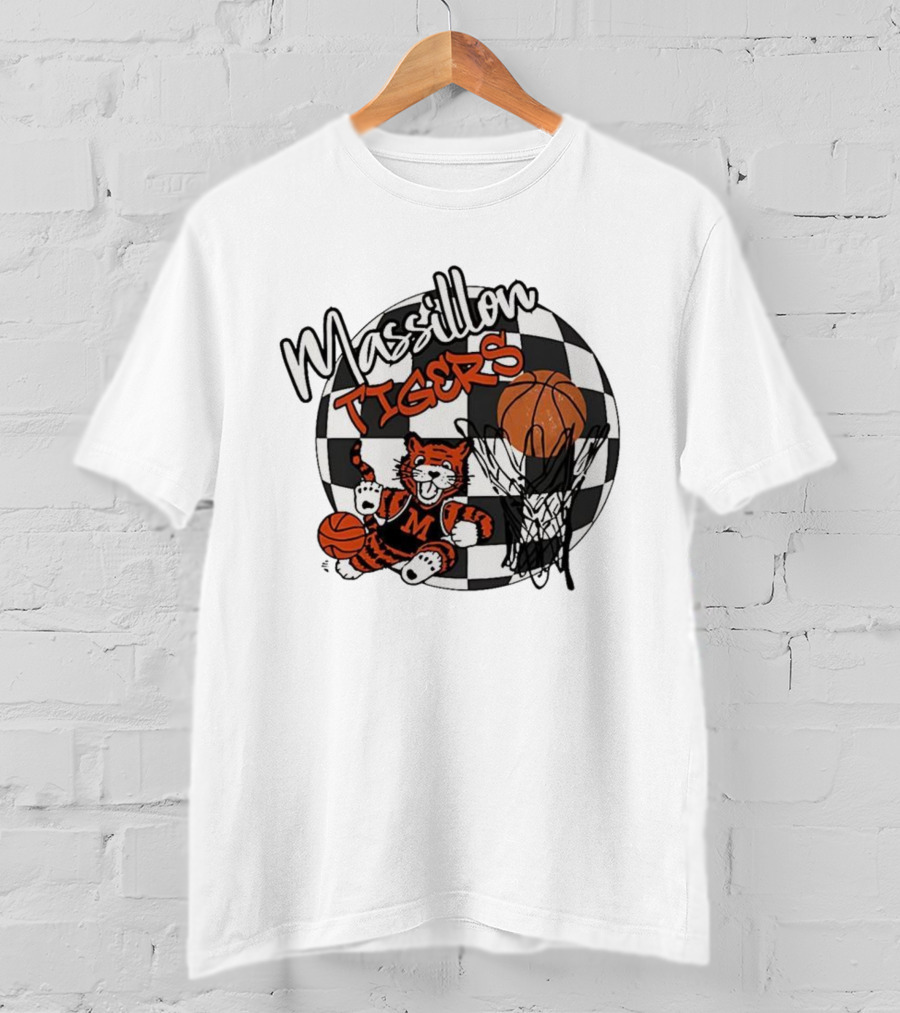 Massillon Tigers Basketball Mascot Hoops Checkered Sports Team Spirit T-Shirt