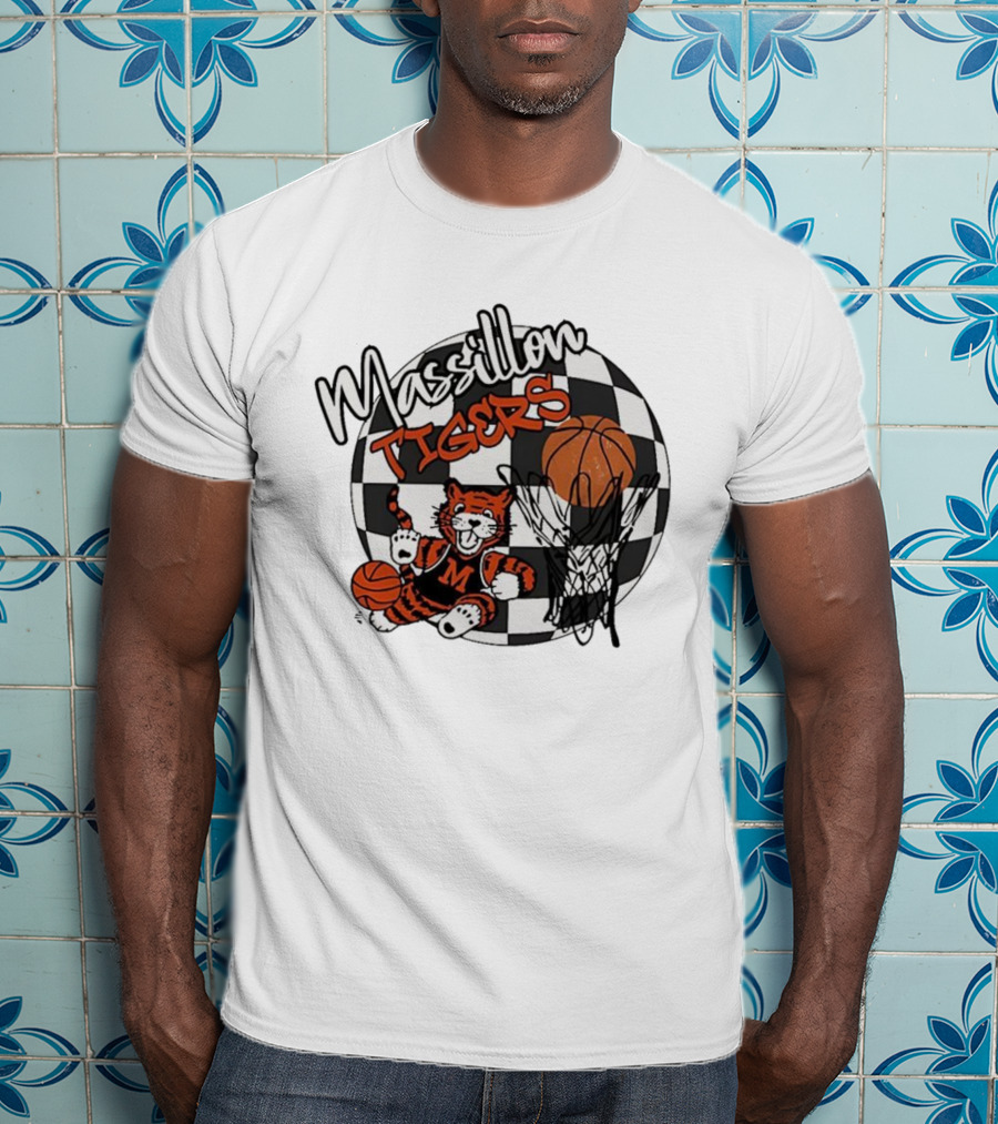 Massillon Tigers Basketball Mascot Hoops Checkered Sports Team Spirit T-Shirt