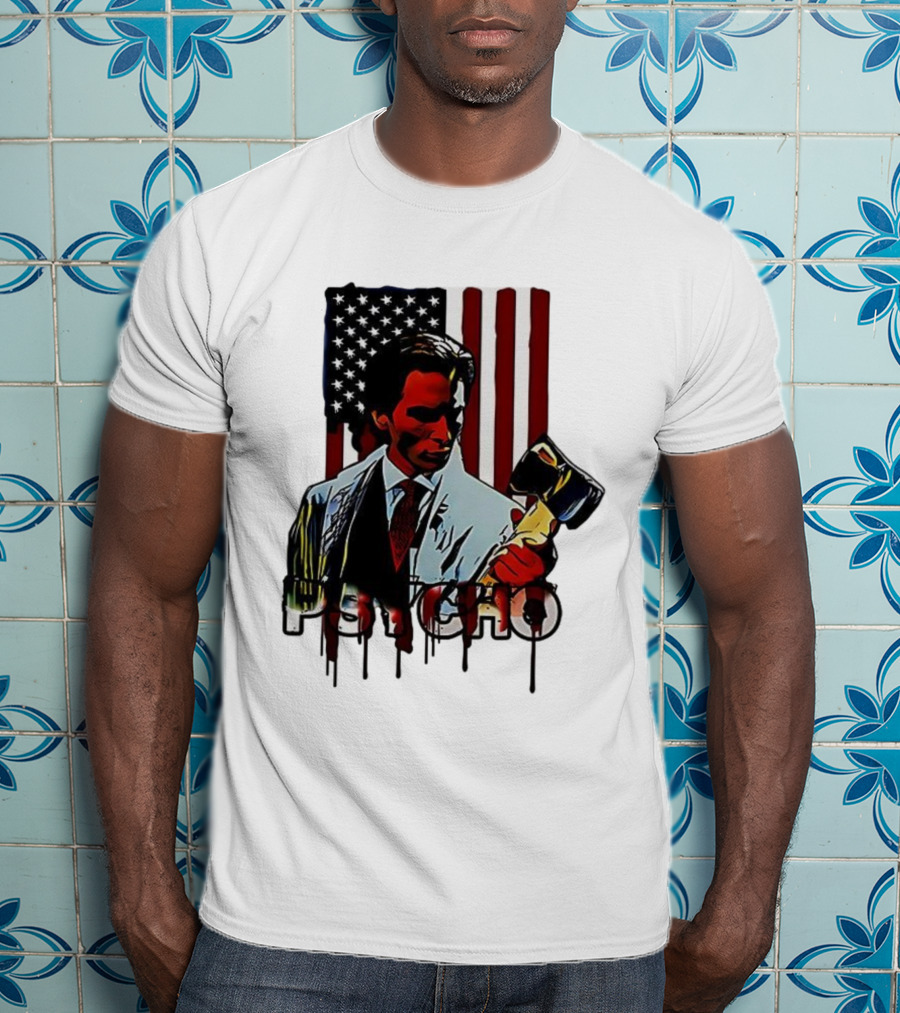 Patrick Bateman Psycho Ax American Flag Iconic Design T-Shirt