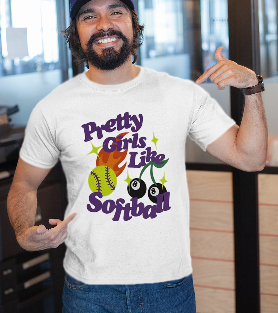 Pretty Girls Like Softball Flaming Ball And Billiard Cherry T-Shirt