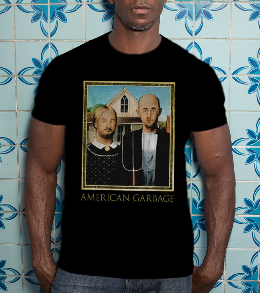 American Gothic American Garbage Mock Artwork Featured T-Shirt