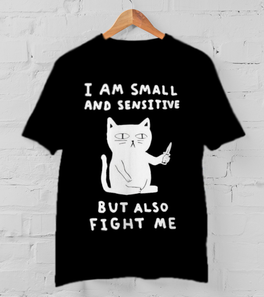 Cat I Am Small And Sensitive But Also Fight Me Playful Humor T-Shirt