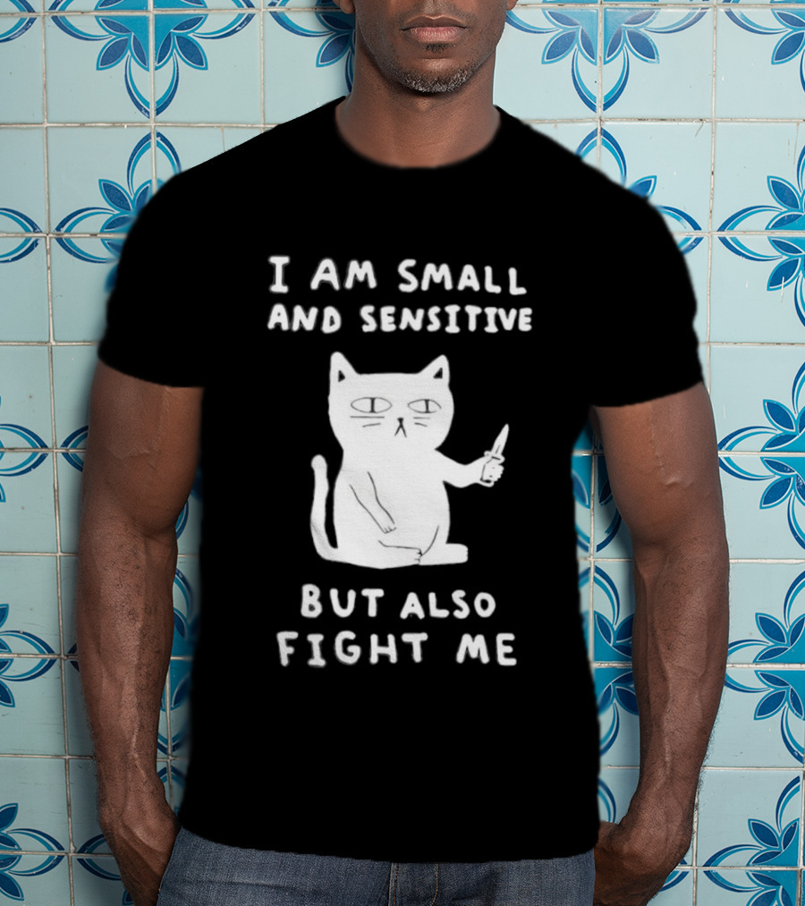 Cat I Am Small And Sensitive But Also Fight Me Playful Humor T-Shirt