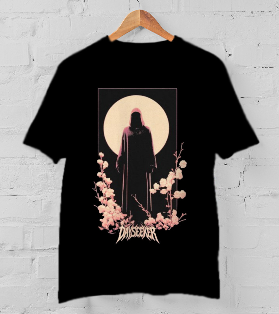 Dayseeker The Living Dead Hooded Figure With Full Moon And Flowers T-Shirt