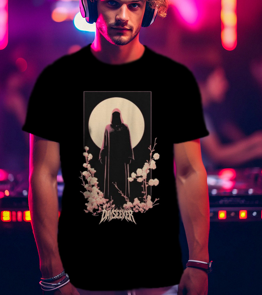 Dayseeker The Living Dead Hooded Figure With Full Moon And Flowers T-Shirt