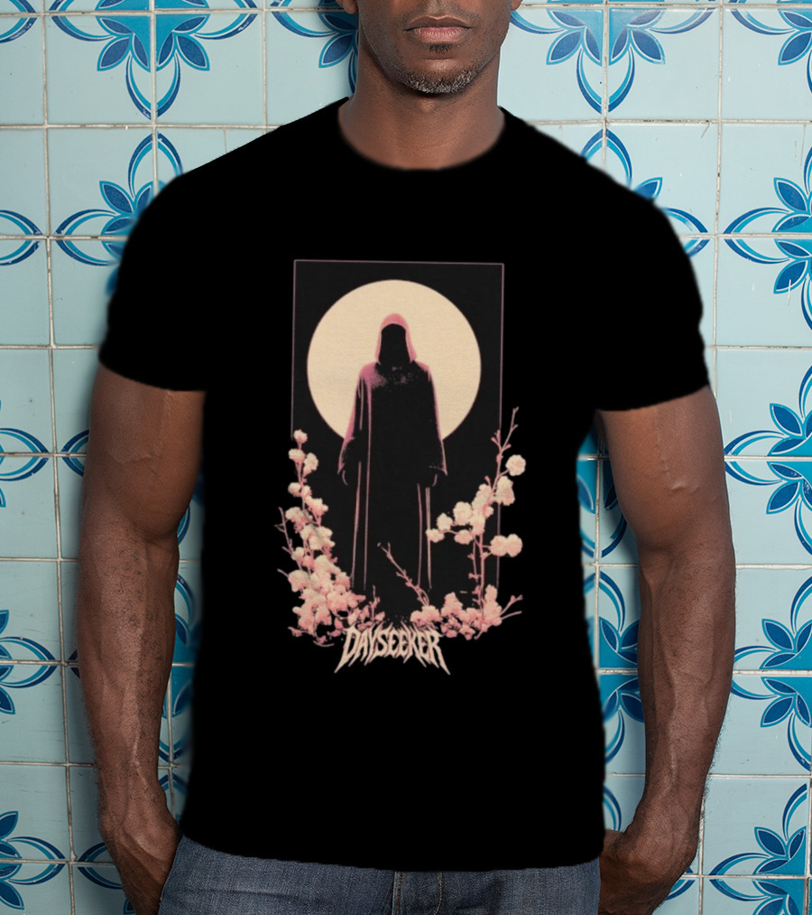 Dayseeker The Living Dead Hooded Figure With Full Moon And Flowers T-Shirt
