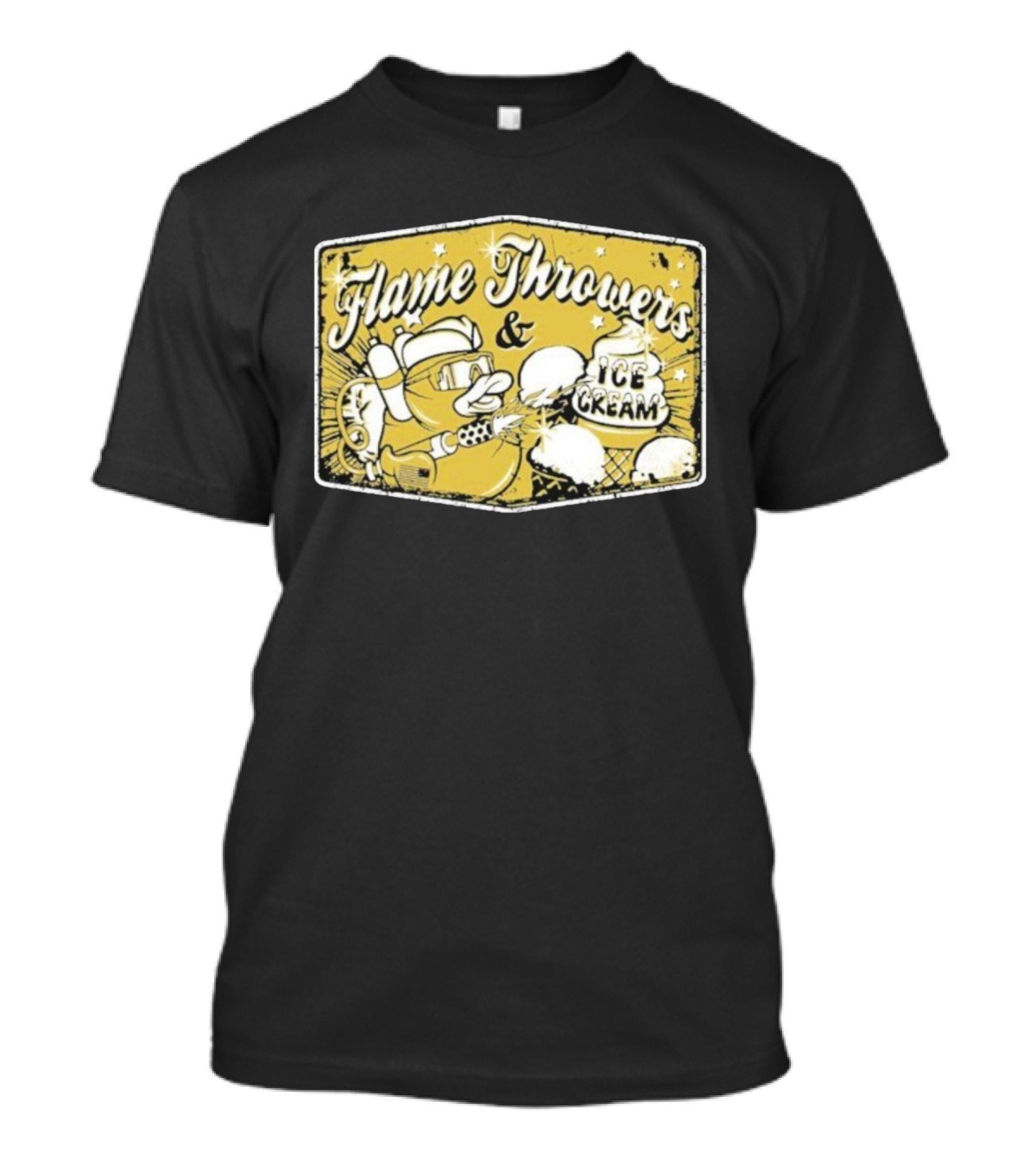 Flame Throwers And Ice Cream Cartoon Duck Design T-Shirt