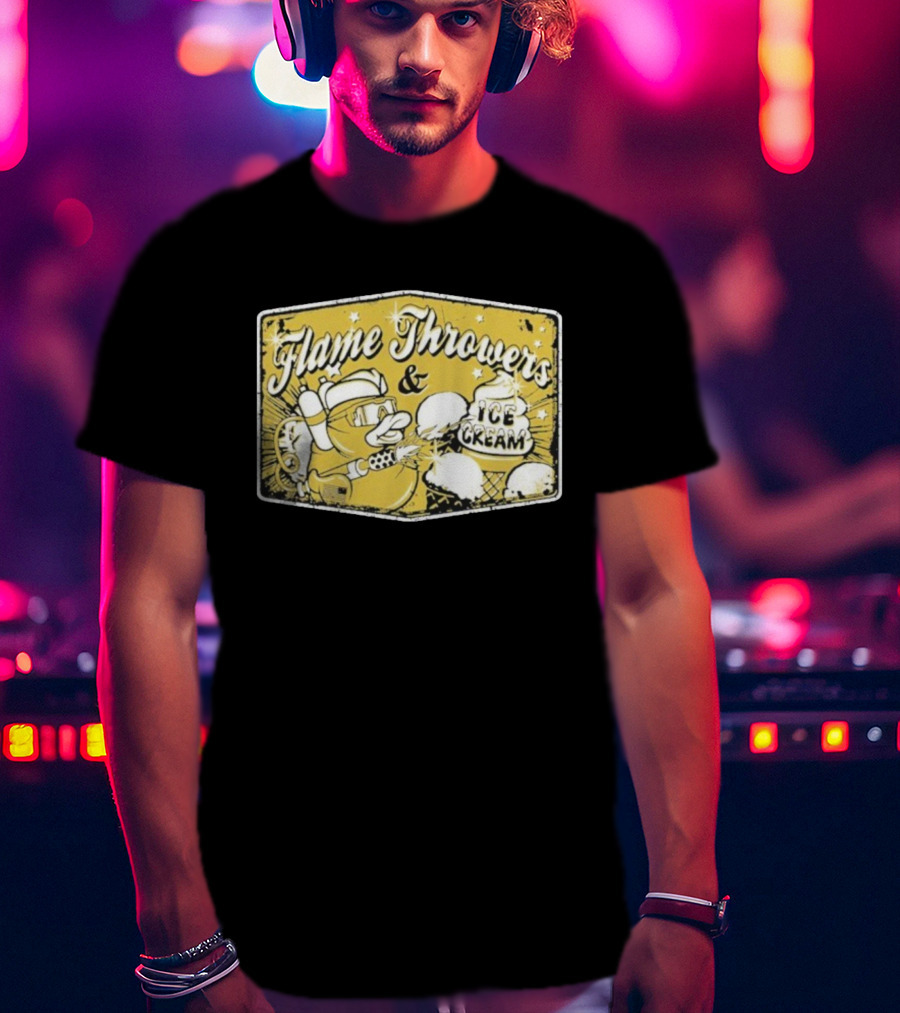 Flame Throwers And Ice Cream Cartoon Duck Design T-Shirt