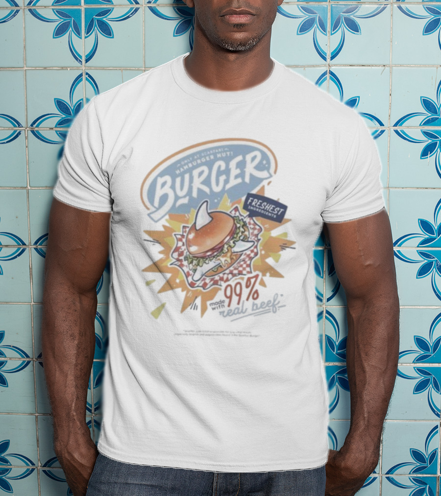World Famous Scarfari Hamburger Hut Burger Freshest Ingredients 100 Percent Beek T-Shirt