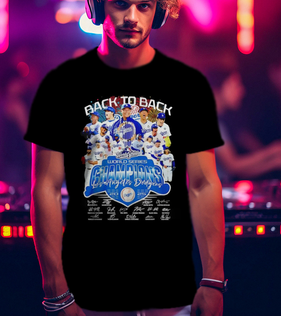 Back To Back World Series Champions Los Angeles Dodgers 2024 2025 Dodgers Players Signatures T-Shirt