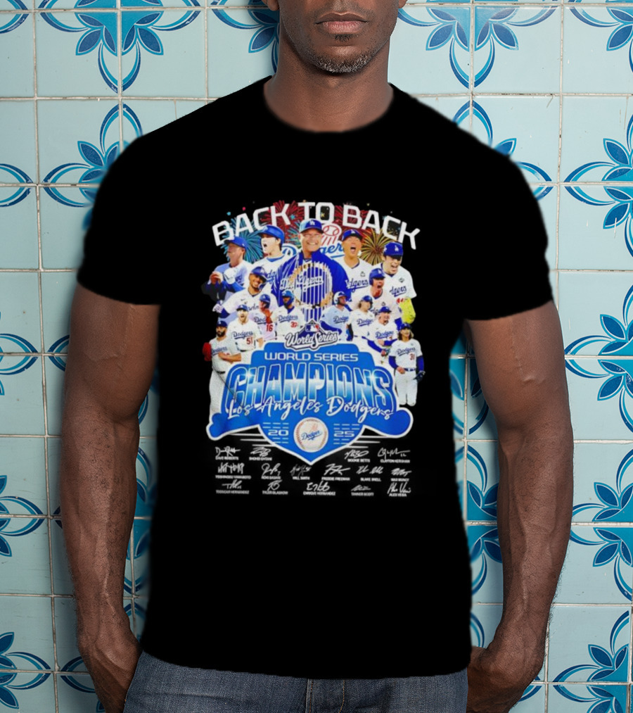 Back To Back World Series Champions Los Angeles Dodgers 2024 2025 Dodgers Players Signatures T-Shirt