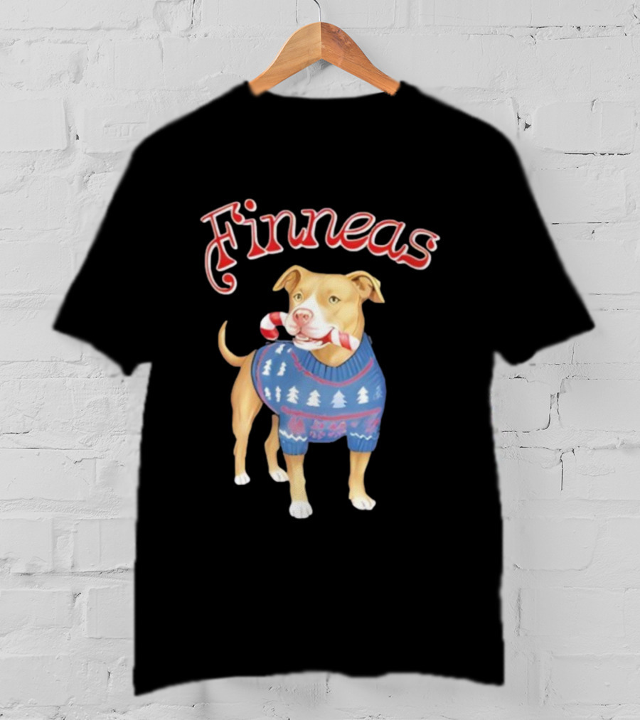 Finneas Dog Christmas Sweater Candy Cane Holiday T-Shirt