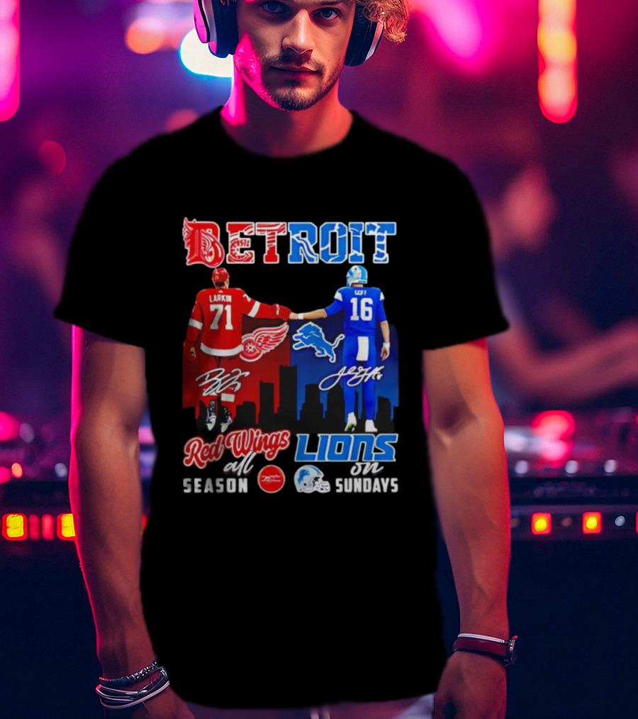 Detroit Sports Red Wings Lions Larkin Goff Signatures T-Shirt