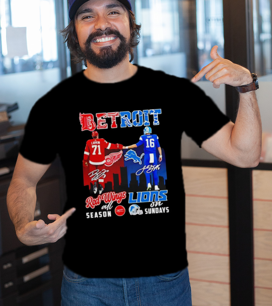 Detroit Sports Red Wings Lions Larkin Goff Signatures T-Shirt