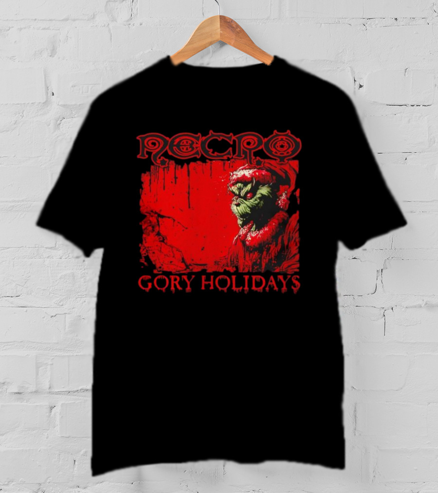 Necro Gory Holidays Grinch Santa Red Dripping Art T-Shirt