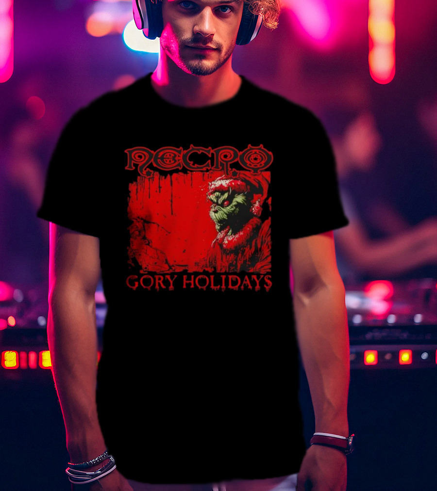 Necro Gory Holidays Grinch Santa Red Dripping Art T-Shirt