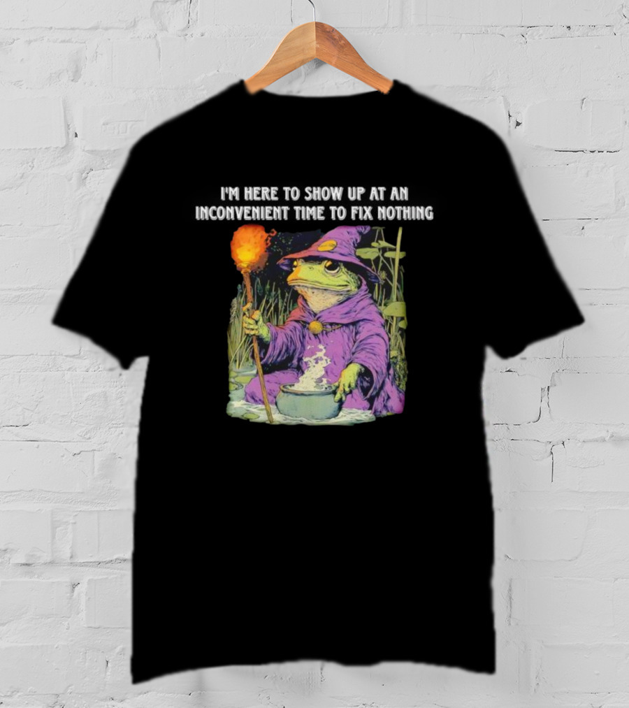 I'm Here To Show Up At An Inconvenient Time To Fix Nothing Frog Wizard T-Shirt