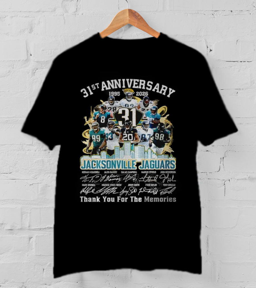 Jacksonville Jaguars 31st Anniversary 1995-2026 Thank You For The Memories 31 Players Tribute T-Shirt