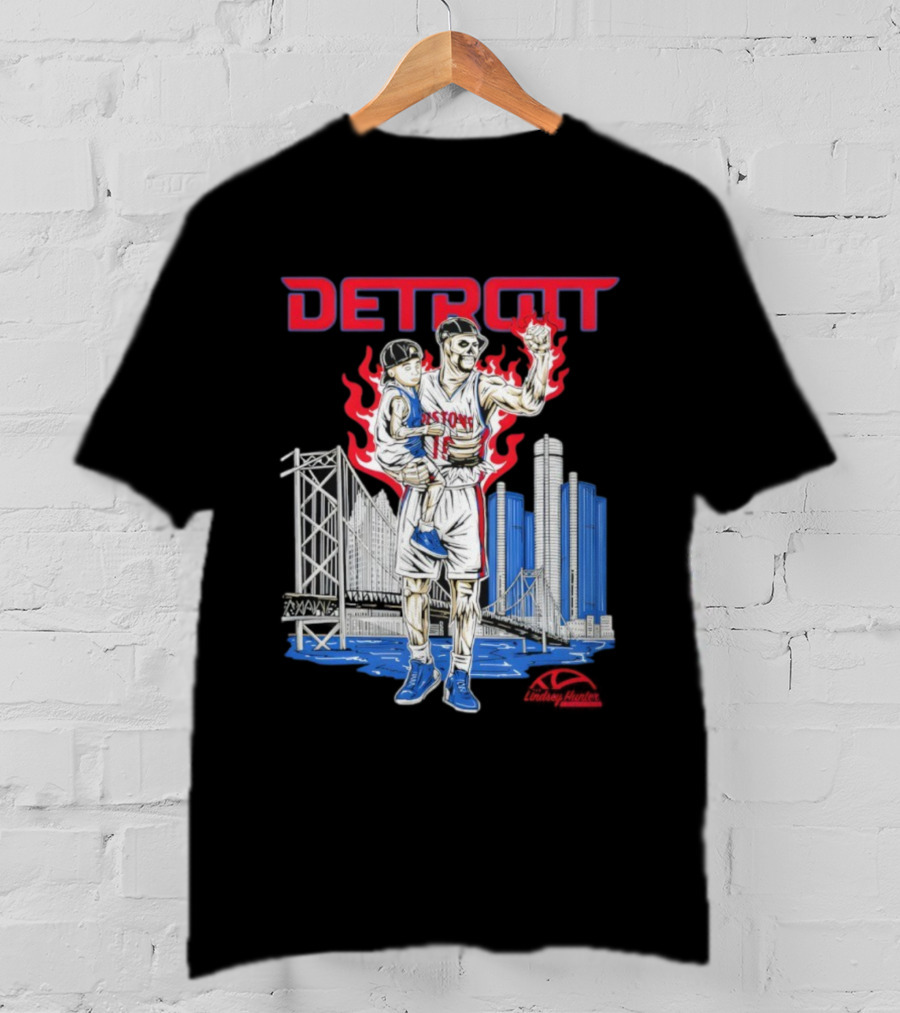 Lindsey Hunter Foundation Vengeful Detroit Pistons Red Flames Urban Cityscape T-Shirt
