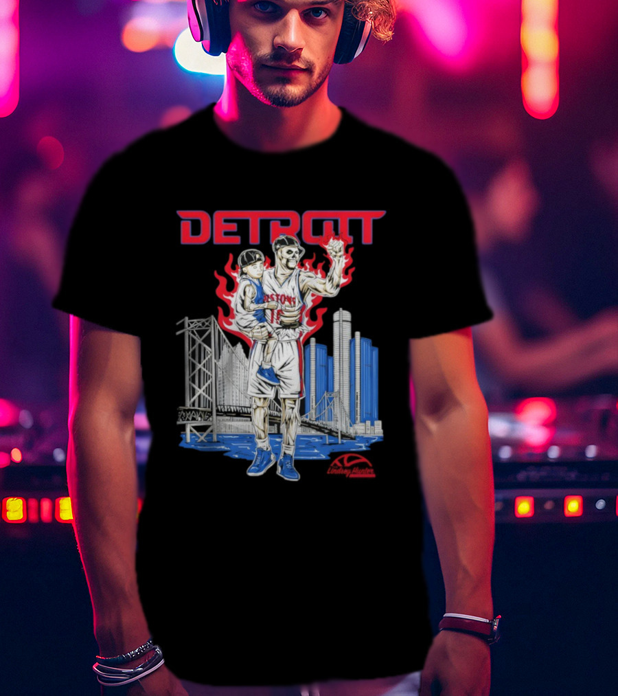 Lindsey Hunter Foundation Vengeful Detroit Pistons Red Flames Urban Cityscape T-Shirt