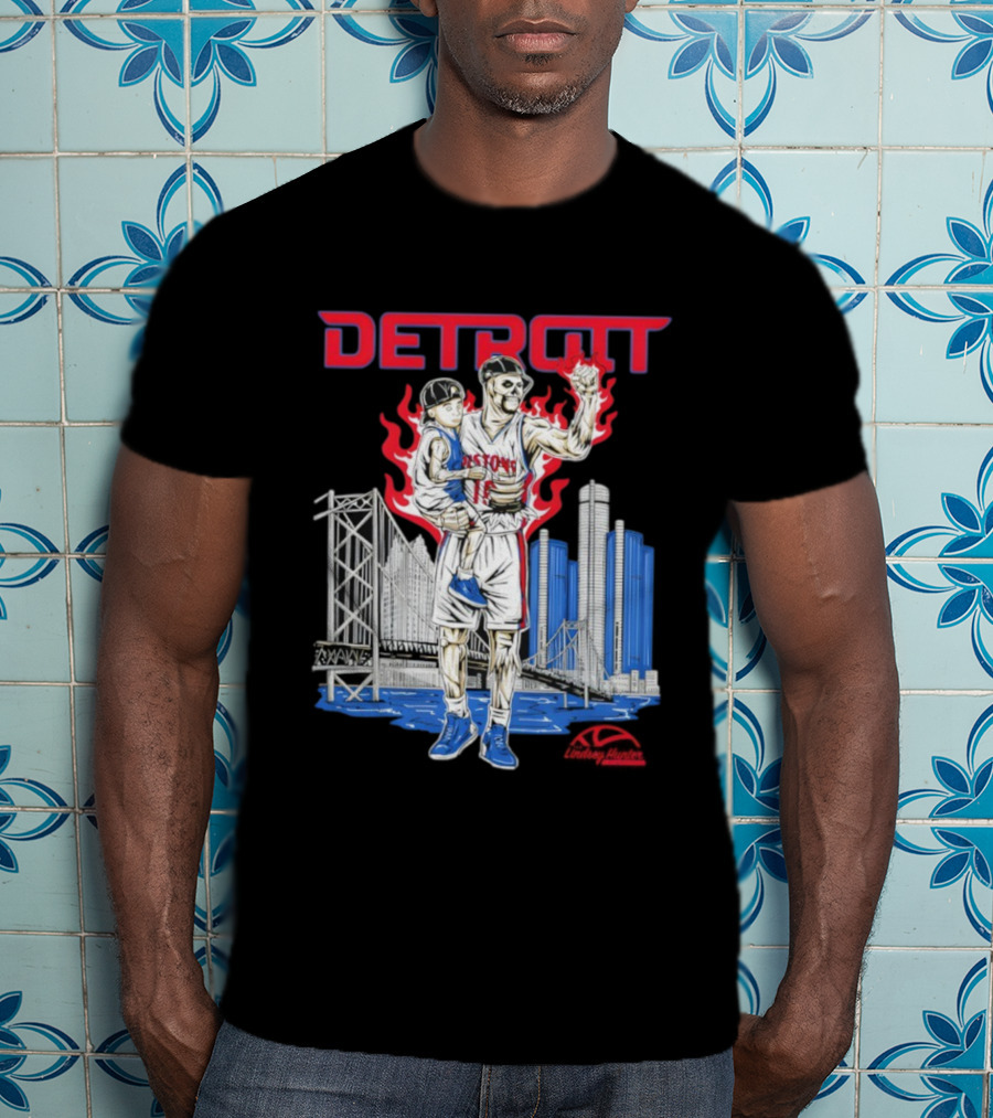 Lindsey Hunter Foundation Vengeful Detroit Pistons Red Flames Urban Cityscape T-Shirt