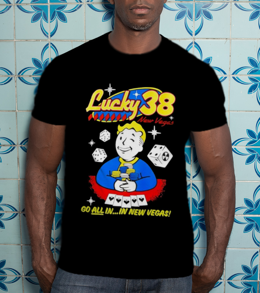 Lucky 38 Casino New Vegas Vault Boy Poker Chips Casino Dice T-Shirt