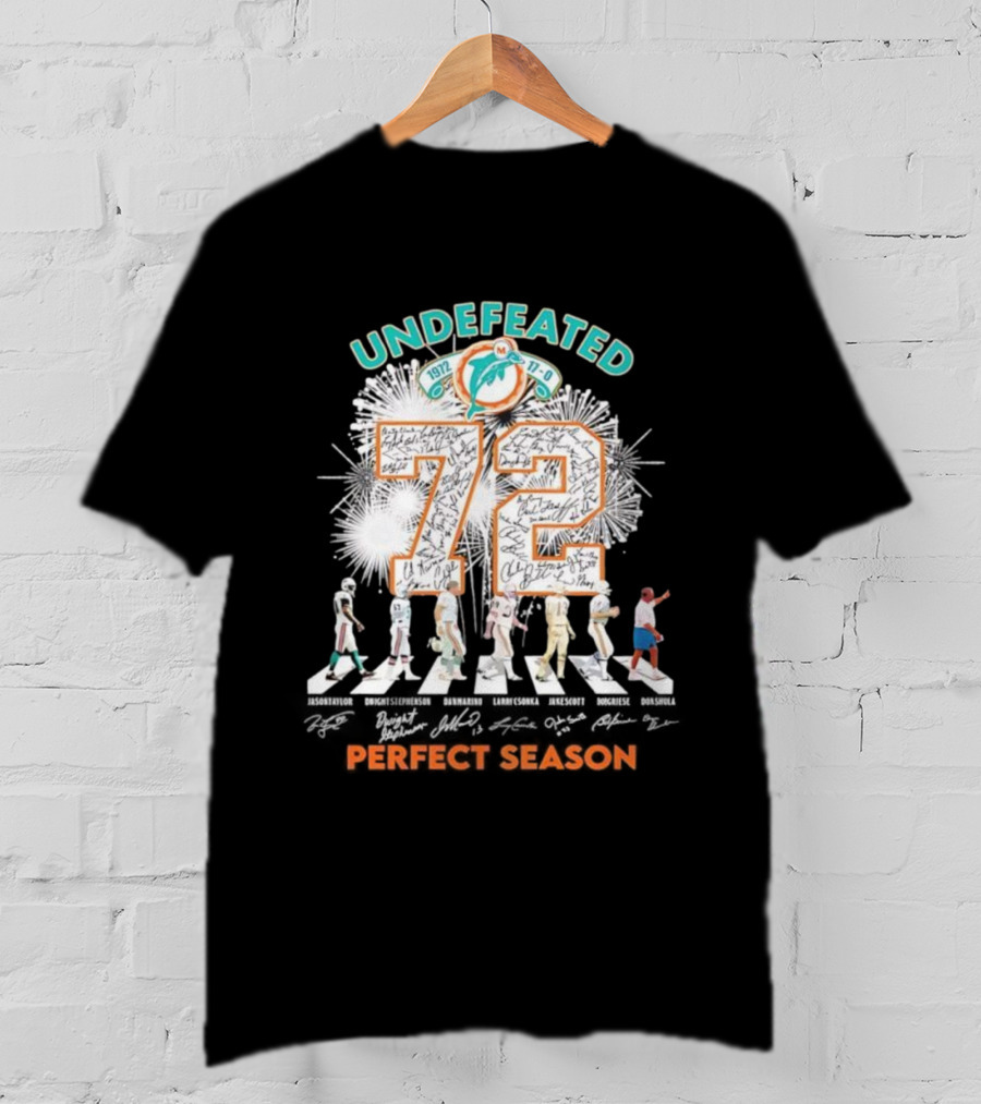 Undefeated 1972 Miami Dolphins Perfect Season Abbey Road 72 Signatures T-Shirt