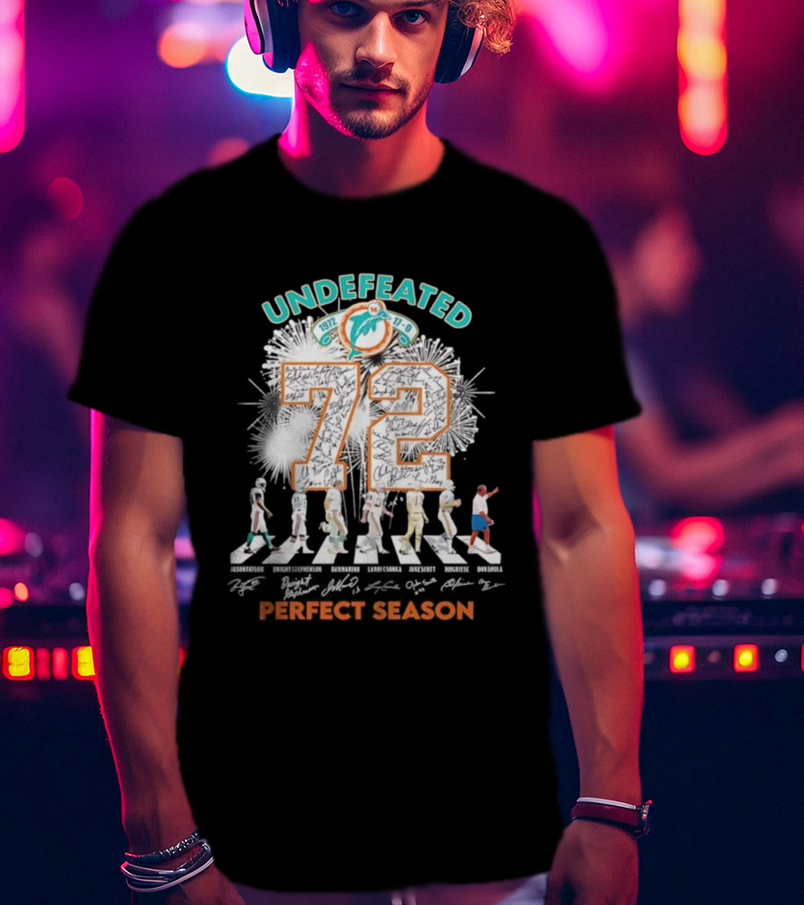 Undefeated 1972 Miami Dolphins Perfect Season Abbey Road 72 Signatures T-Shirt