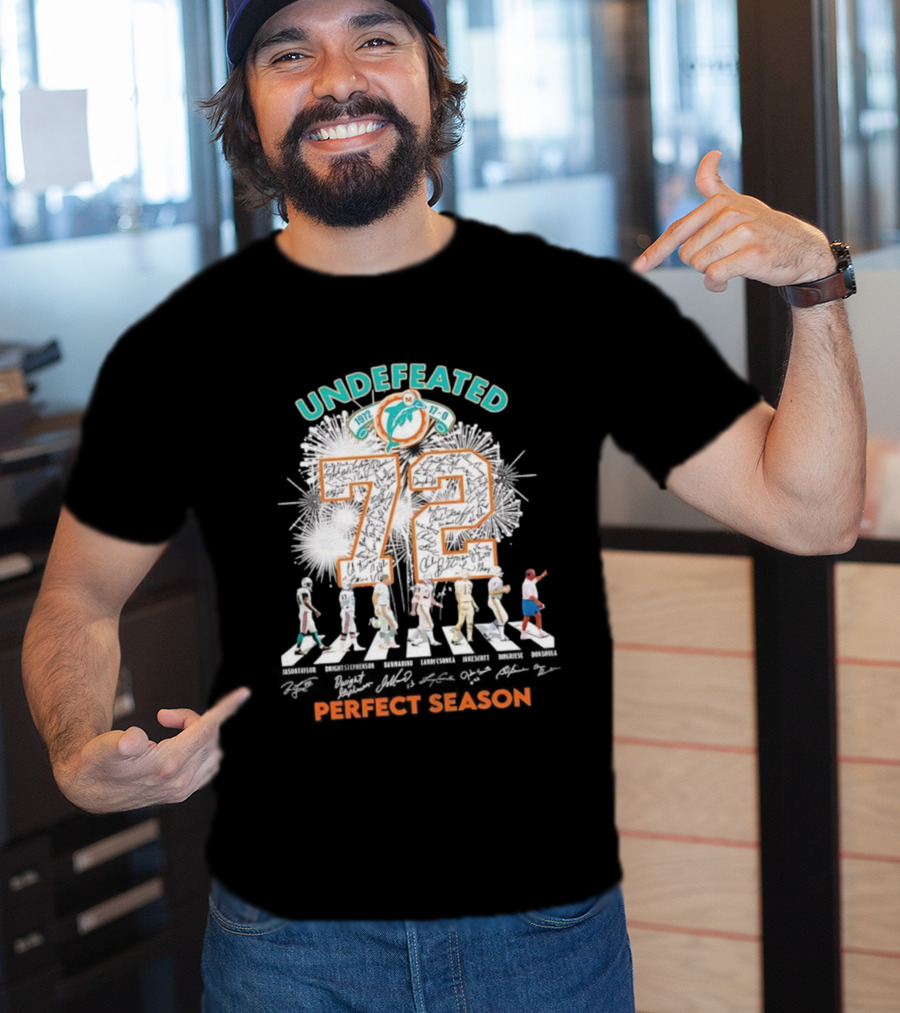 Undefeated 1972 Miami Dolphins Perfect Season Abbey Road 72 Signatures T-Shirt