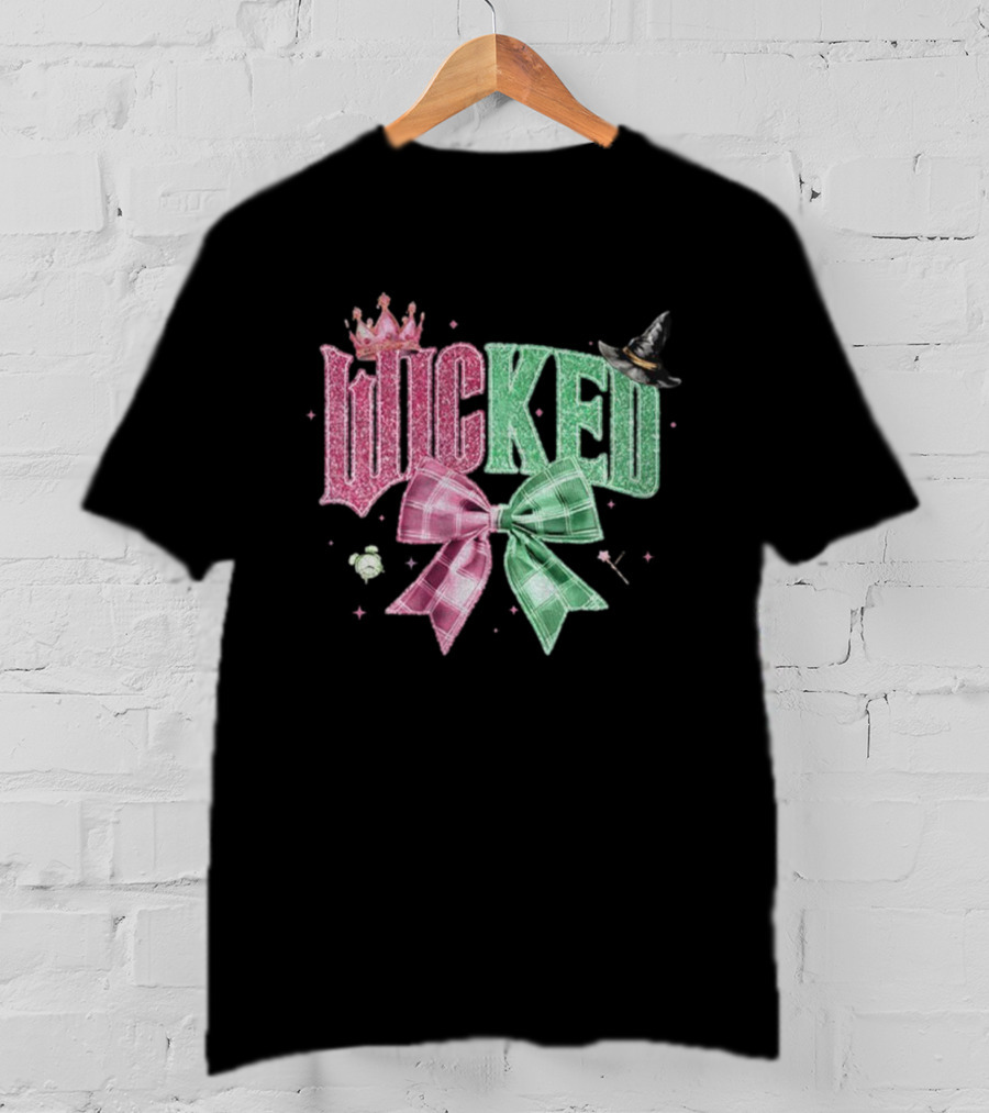Wicked Musical Sparkle Pink Green Plaid Bow Witch Hat Princess Crown Halloween T-Shirt