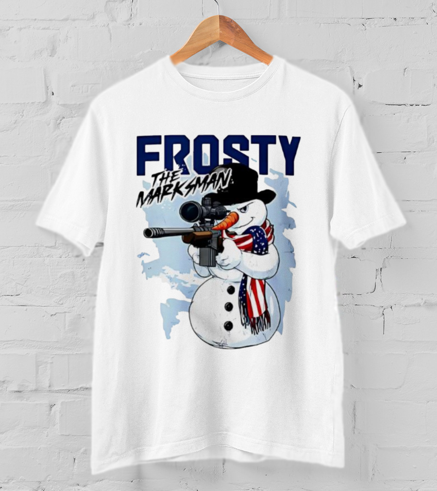 Frosty The Marksman Snowman USA Flag Scarf Sniper Hat T-Shirt