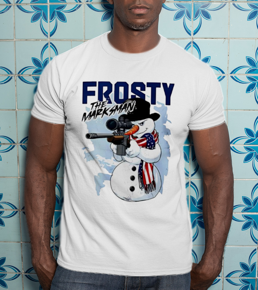 Frosty The Marksman Snowman USA Flag Scarf Sniper Hat T-Shirt