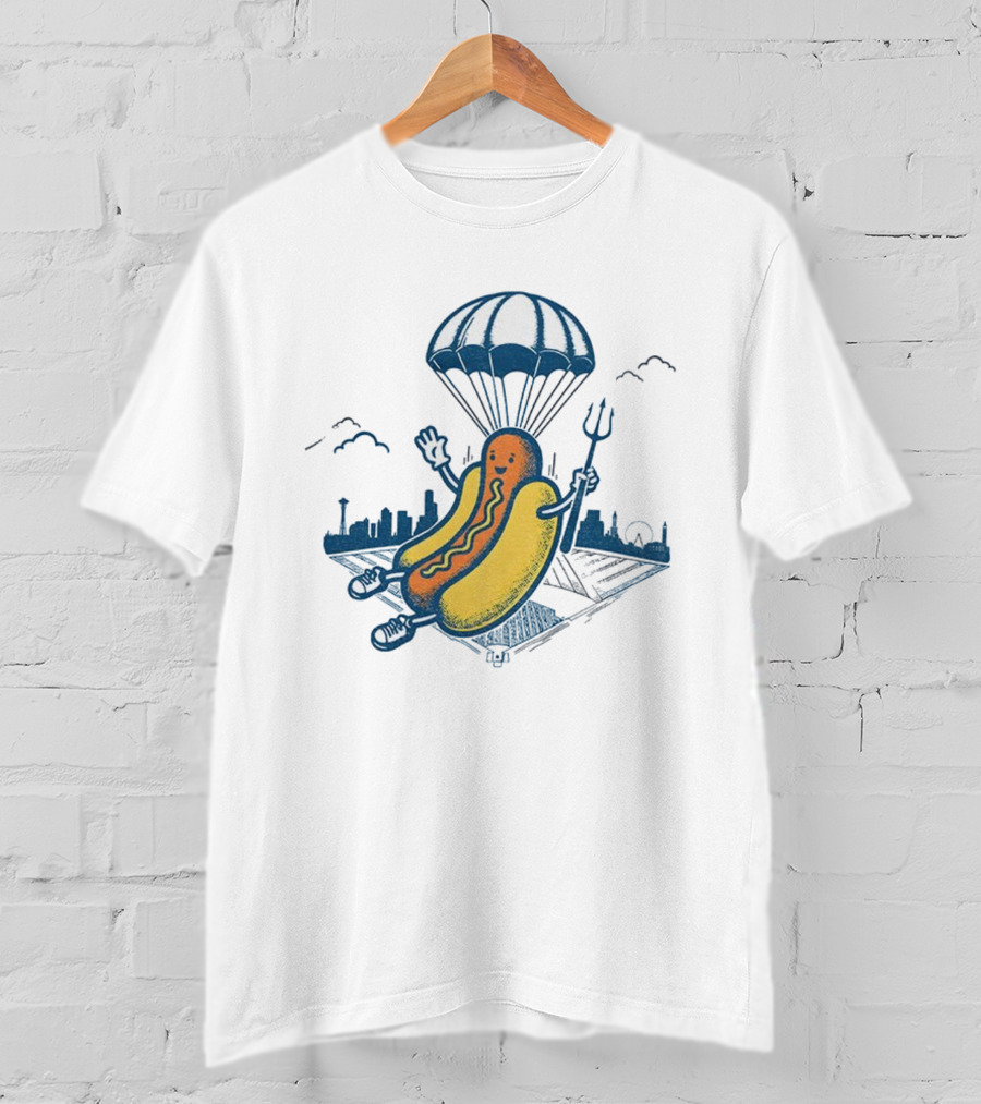 Seattle Mariners Hot Dog Parachuting Trident MLB Baseball 2025 T-Shirt