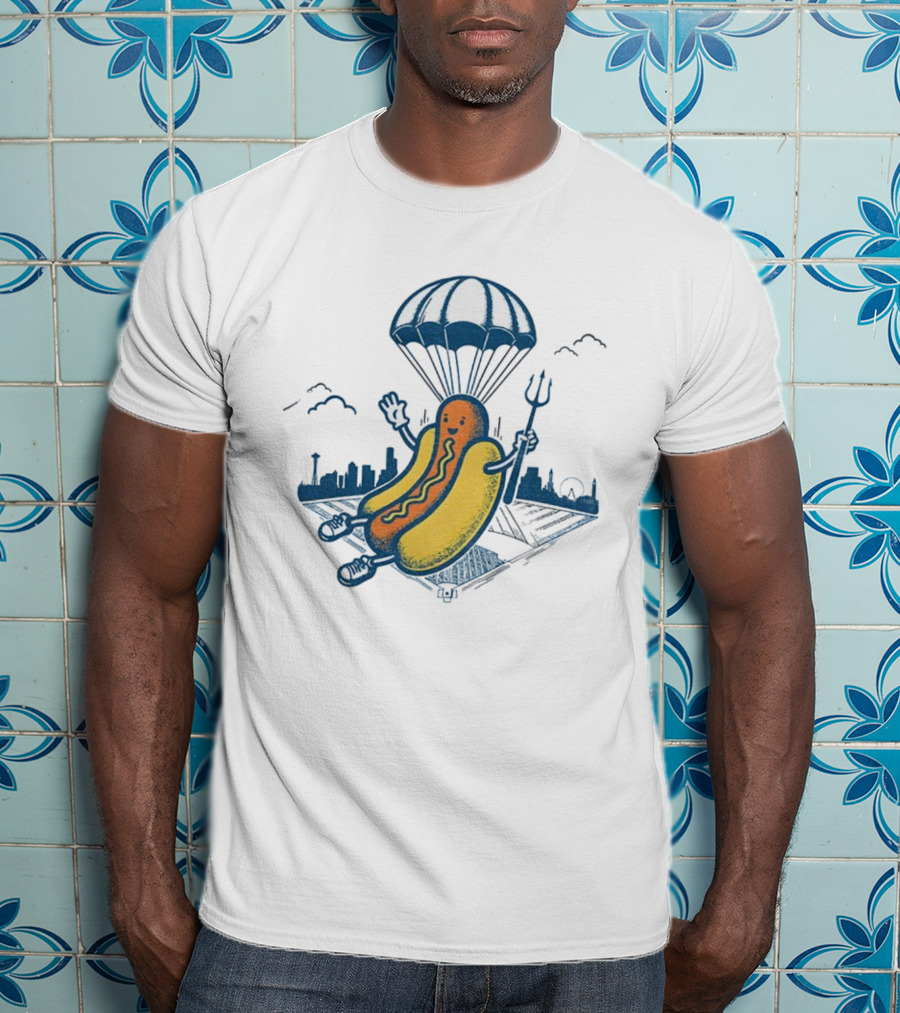 Seattle Mariners Hot Dog Parachuting Trident MLB Baseball 2025 T-Shirt