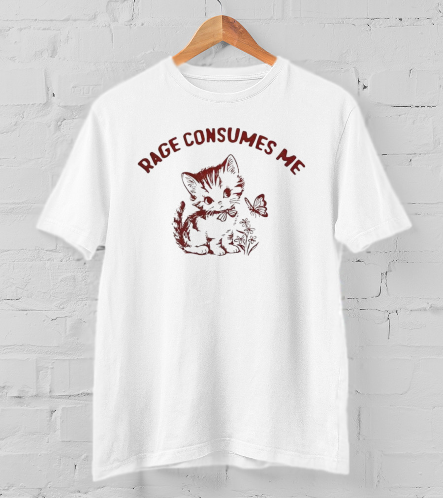 Rage Consumes Me Cat And Butterfly Illustration T-Shirt