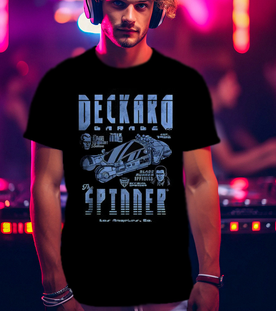 Deckard Spinner Los Angeles 1982 Replicants Machines Repairs Serve Survive T-Shirt