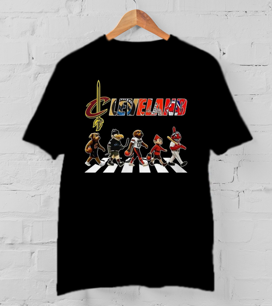 Cleveland Cavaliers Browns Indians Mascots Abbey Road Style T-Shirt