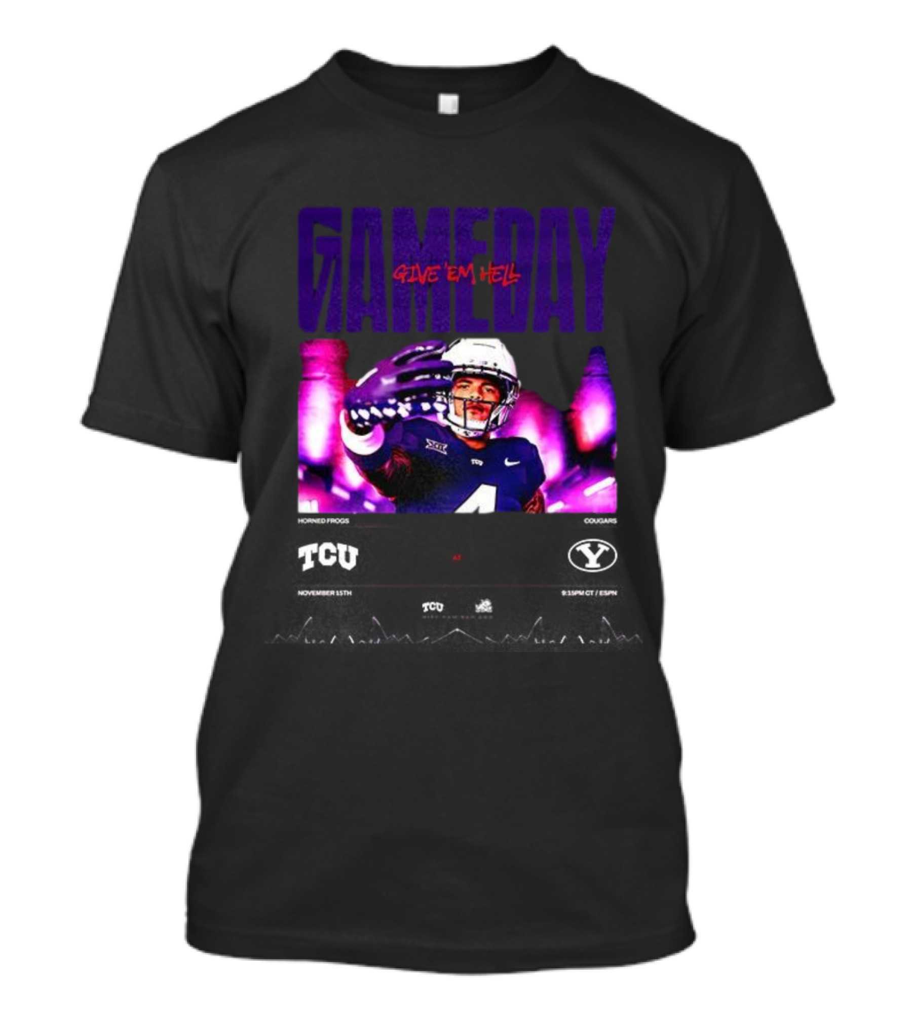 TCU Horned Frogs Gameday Give 'Em Hell NCAA Matchup Vs BYU Cougars T-Shirt