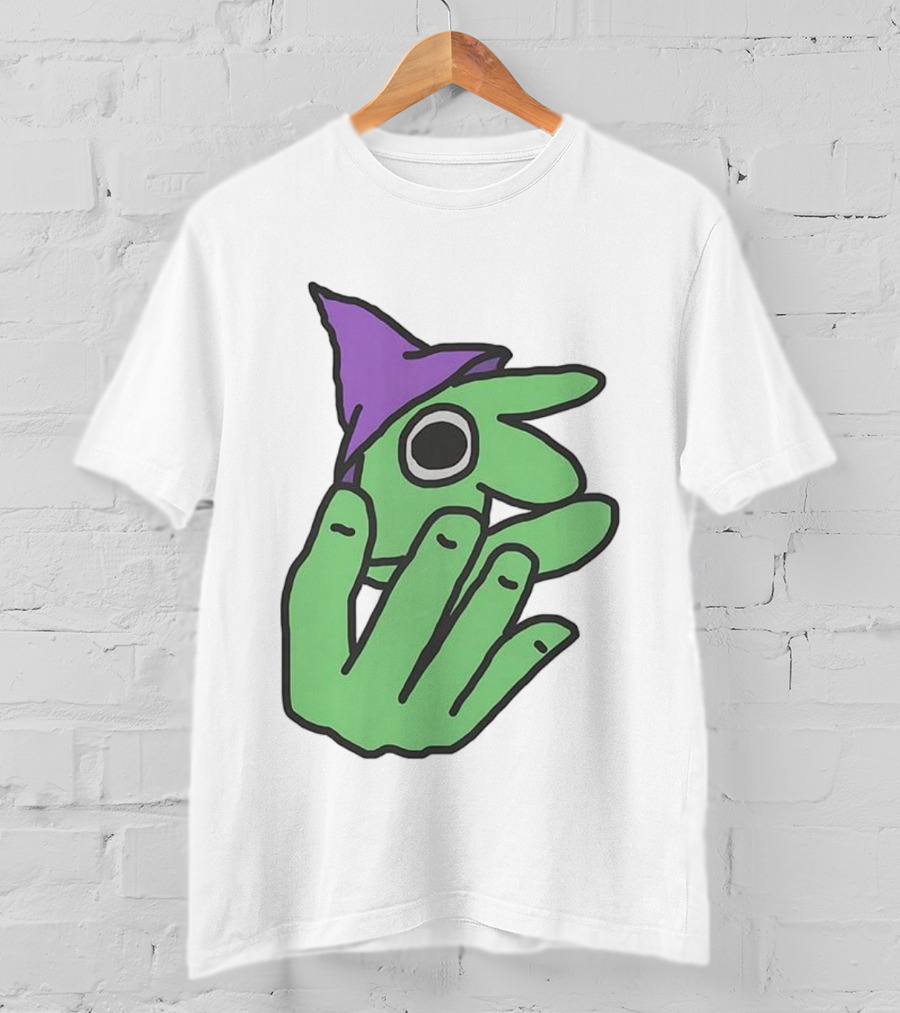 Glep Smiling Friends Character With Green Hand And Purple Hat T-Shirt