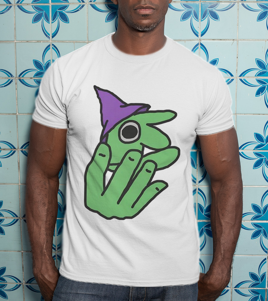 Glep Smiling Friends Character With Green Hand And Purple Hat T-Shirt