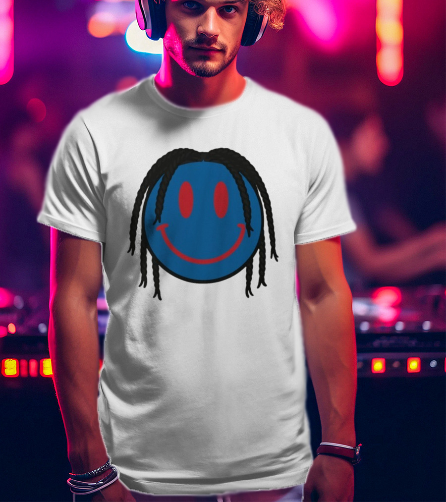 Tyrese Maxey Smiley Face Blue Red Braided Hair T-Shirt
