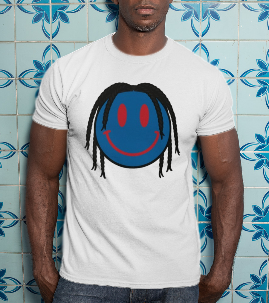 Tyrese Maxey Smiley Face Blue Red Braided Hair T-Shirt