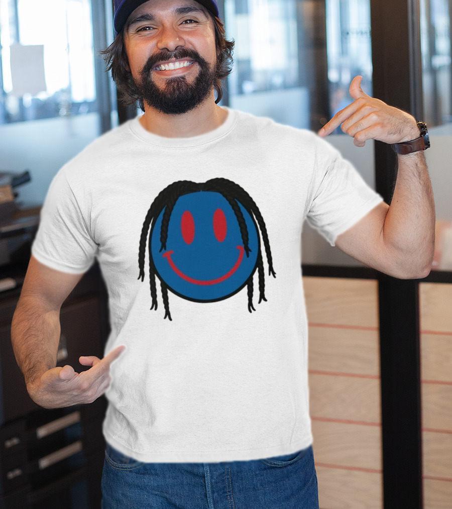 Tyrese Maxey Smiley Face Blue Red Braided Hair T-Shirt