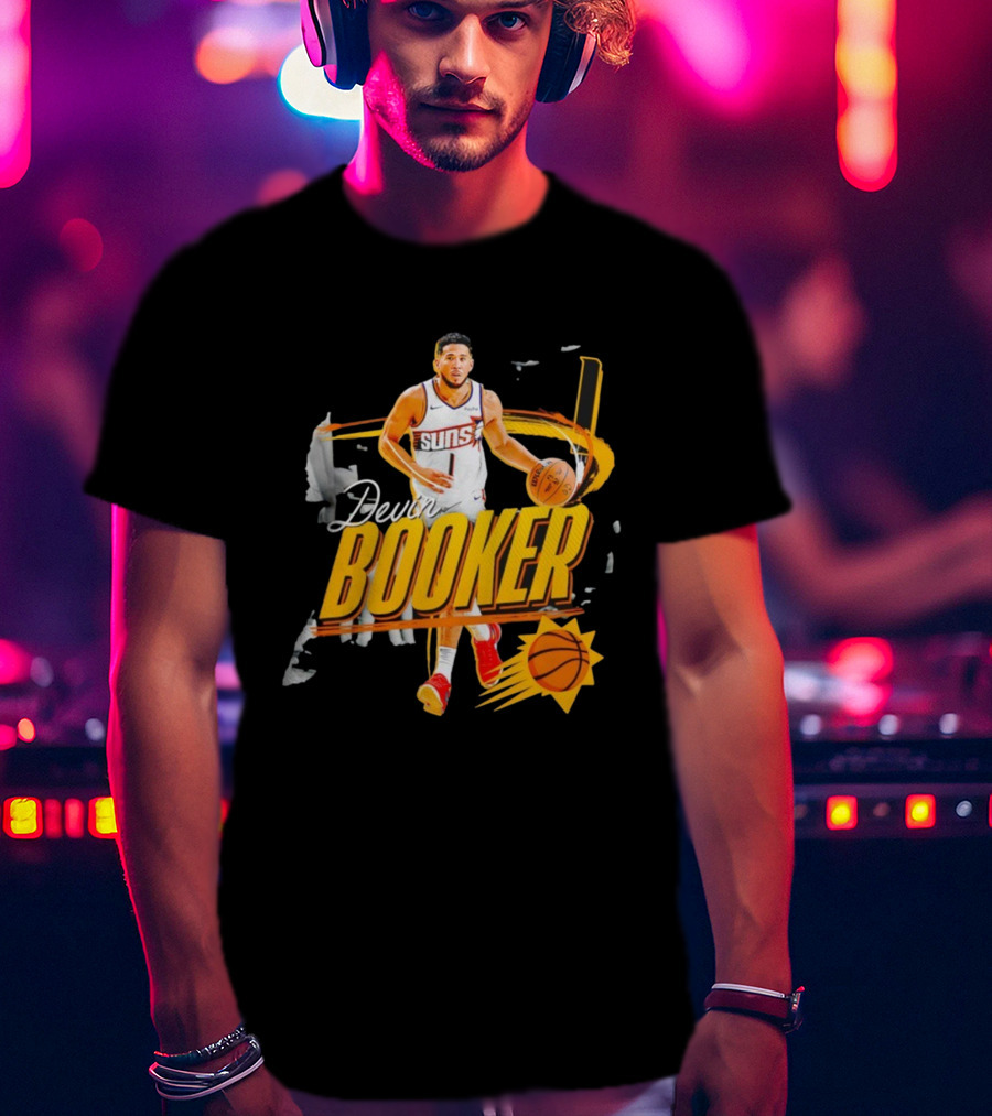 Devin Booker Phoenix Suns Basketball Graphic Retro Style T-Shirt